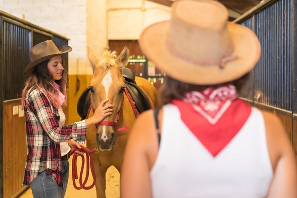 deux-cowgirl-femmes-caressant-cheval-Comment préparer un cheval ou un poney pour la vente?